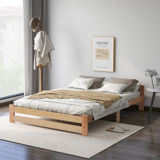 Natural Solid Wood Futon Bed with Headboard and Slatted Frame - 200x140cm