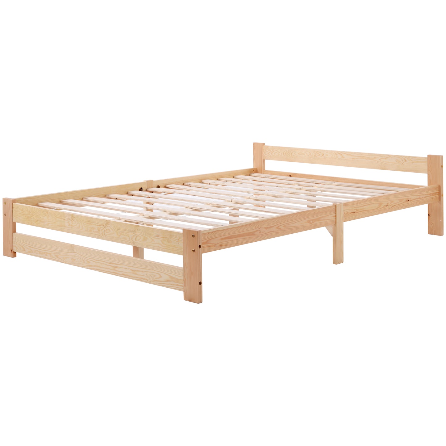 Natural Solid Wood Futon Bed with Headboard and Slatted Frame - 200x140cm