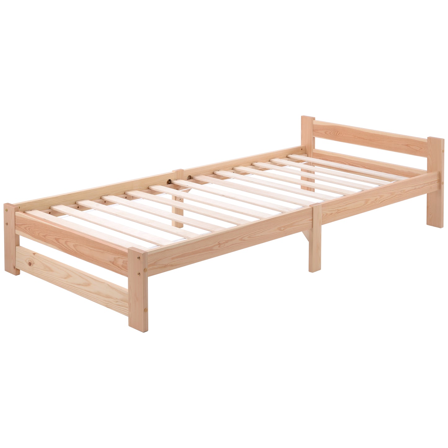 Natural Solid Wood Futon Bed with Headboard and Slatted Frame