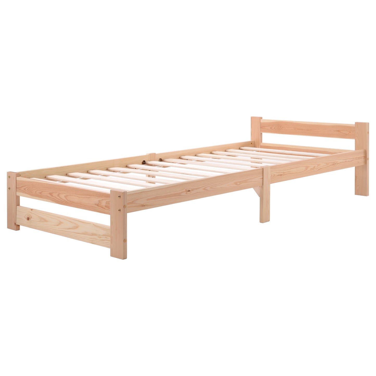 Natural Solid Wood Futon Bed with Headboard and Slatted Frame