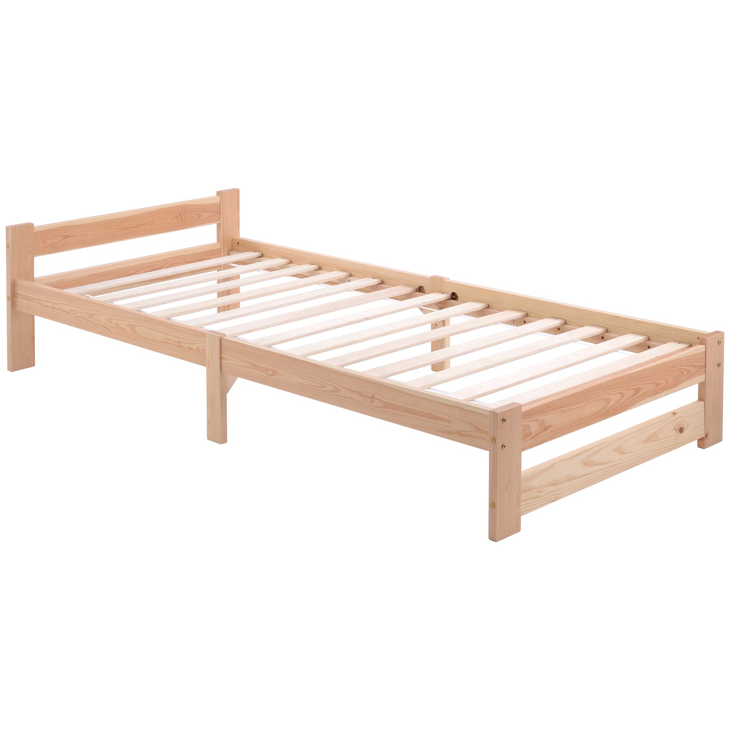 Natural Solid Wood Futon Bed with Headboard and Slatted Frame