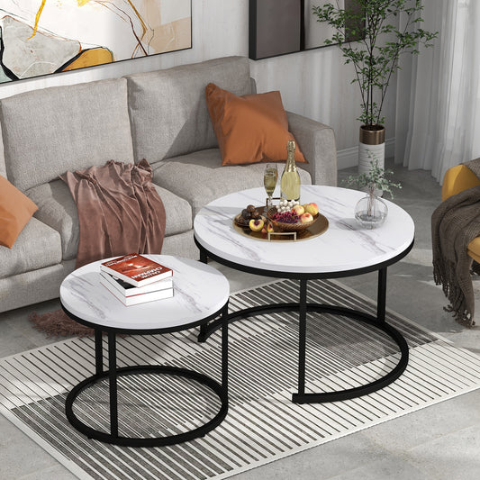 (Z)Homrain Living Room Coffee Table Metal Colour Block Simple Fashion Round Coffee Table 2 Piece Set