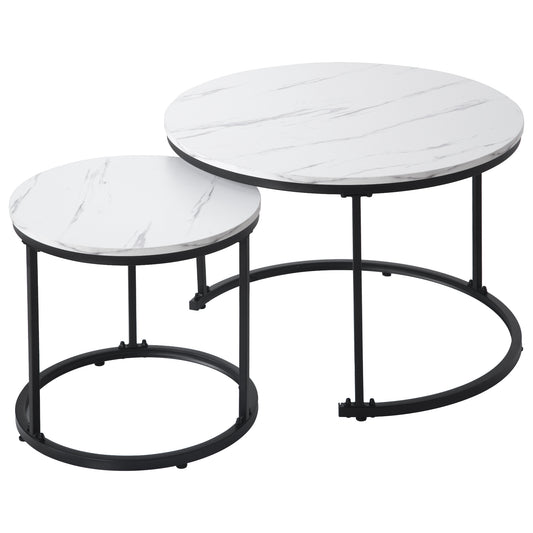 (Z)Homrain Living Room Coffee Table Metal Colour Block Simple Fashion Round Coffee Table 2 Piece Set