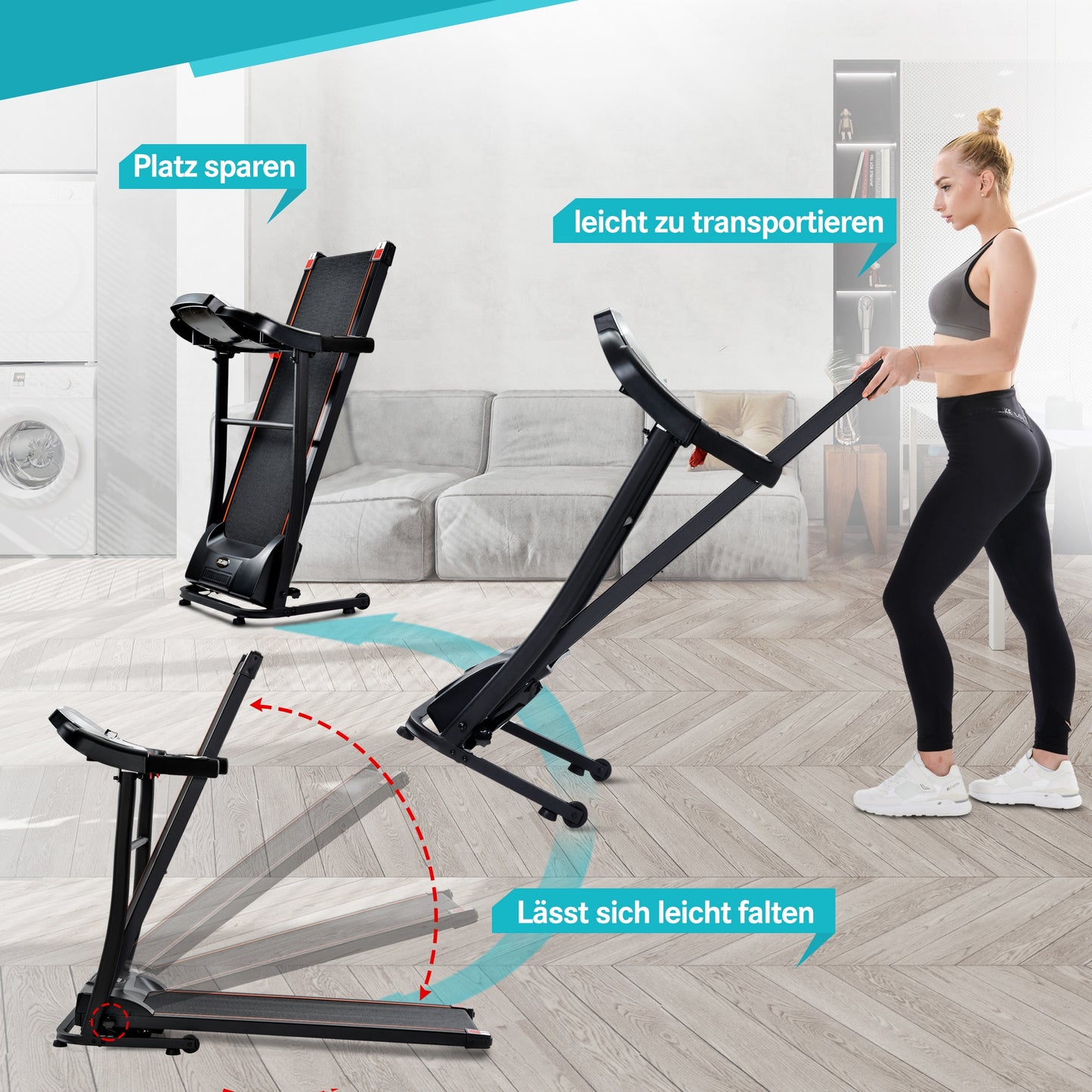 (Z)Foldable Treadmill For Home Running Exercise Equipment with Kinomap App USB Bluetooth and AUX Connectivity LED Display Black