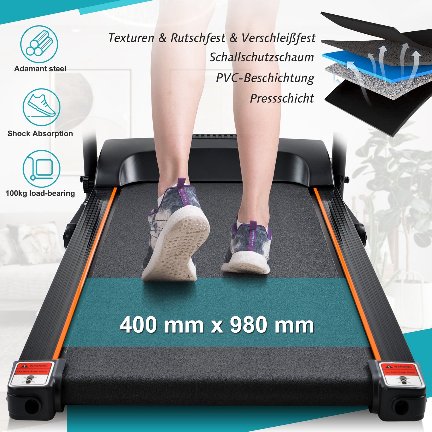 (Z)Foldable Treadmill For Home Running Exercise Equipment with Kinomap App USB Bluetooth and AUX Connectivity LED Display Black