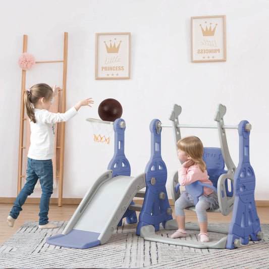 4-in-1 Kids' Slide Swing with Basketball Stand & Ladder
