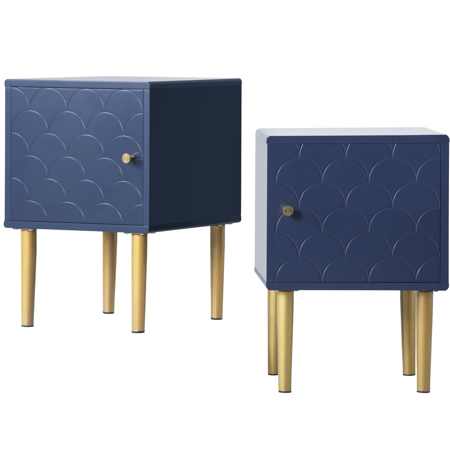 (Z)Premium Blue Scallop-Patterned Nightstand with Metal Legs - 1 Piece