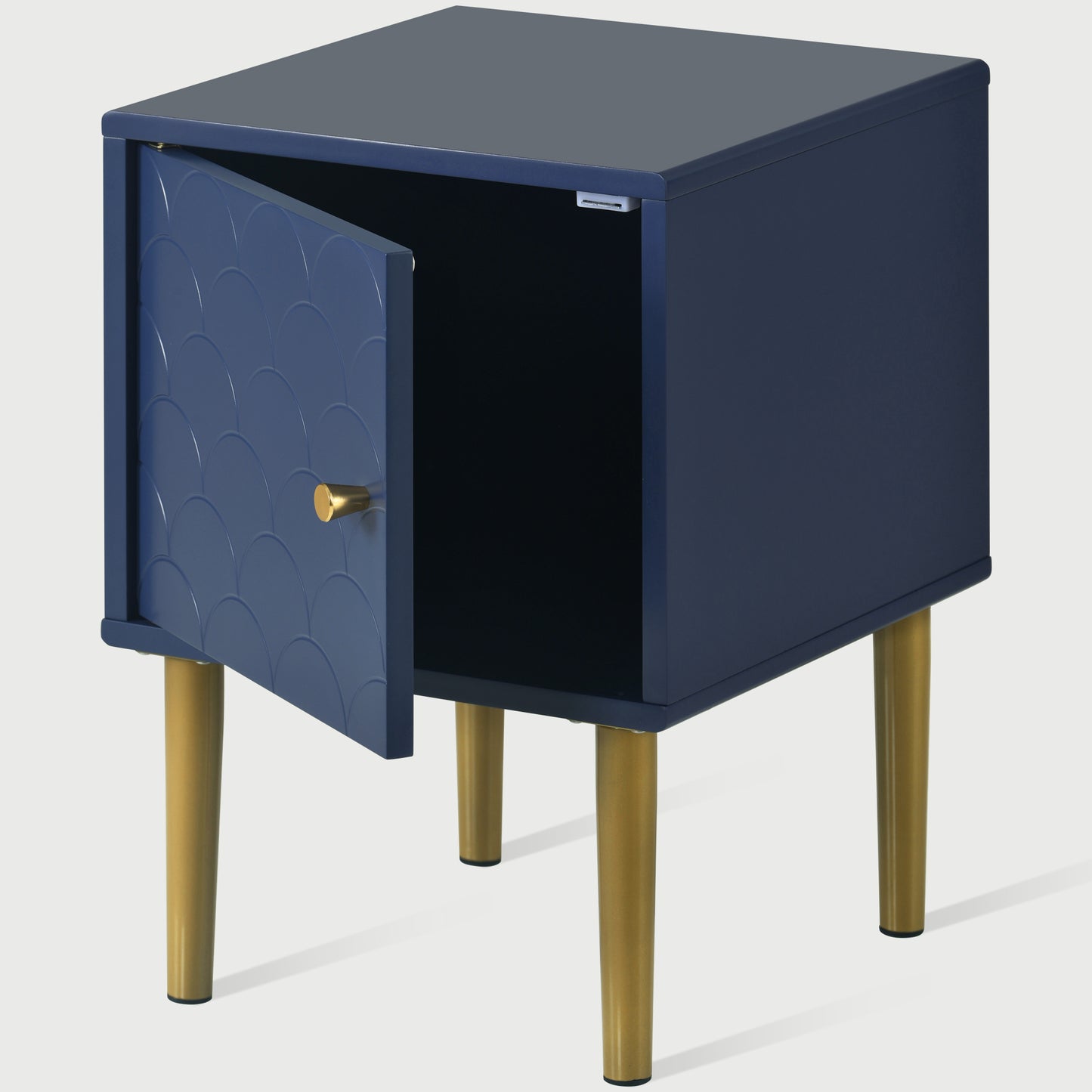 (Z)Premium Blue Scallop-Patterned Nightstand with Metal Legs - 1 Piece