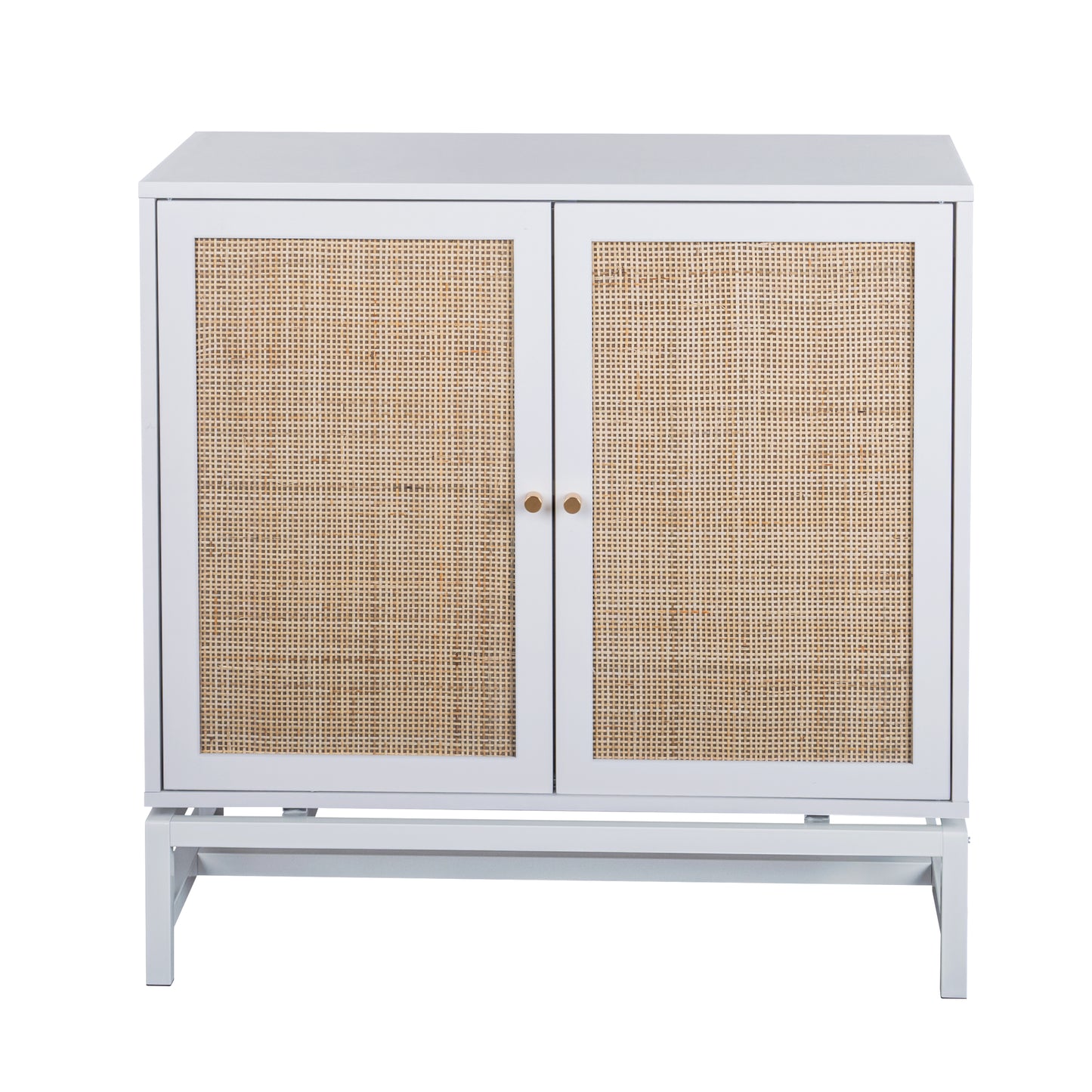 Natural Rattan Hanging Storage Cabinet with Double Doors and Metal Base