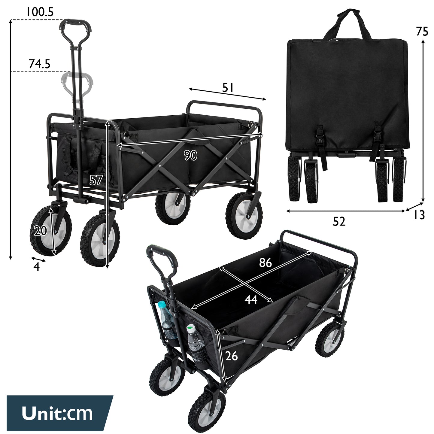 Collapsible Station Wagon with 360° Front Wheel & Mesh Cup Holder