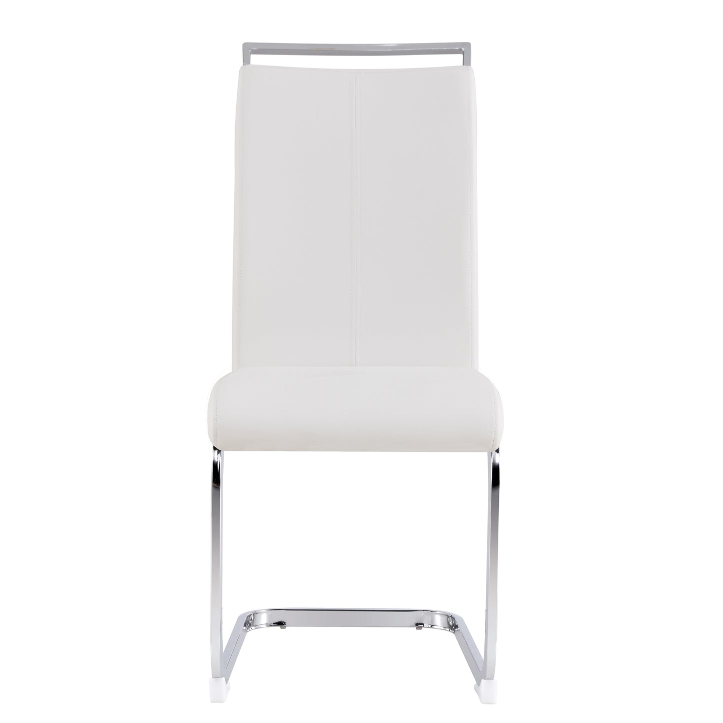 Modern Cantilever Chairs Set of 4,Chrome Metal, White Leather, 120kg Load