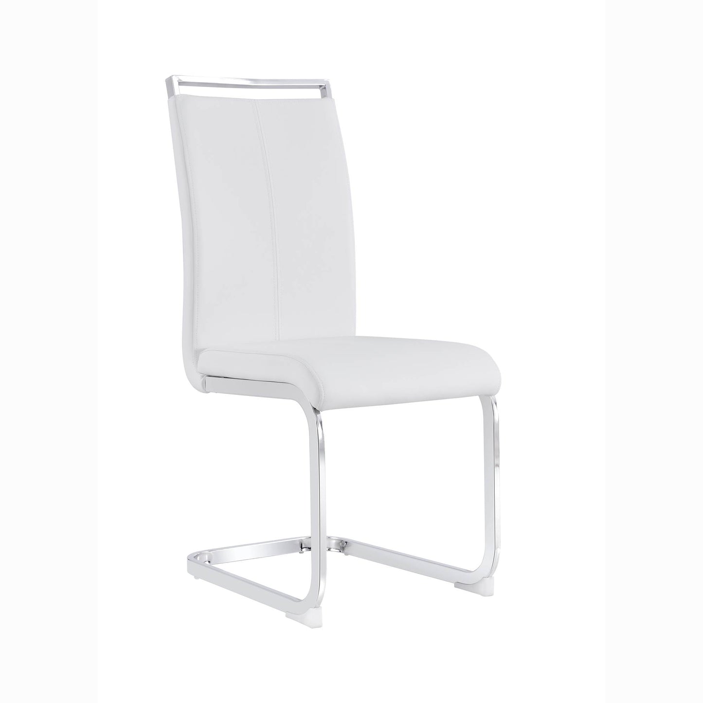 Modern Cantilever Chairs Set of 4,Chrome Metal, White Leather, 120kg Load