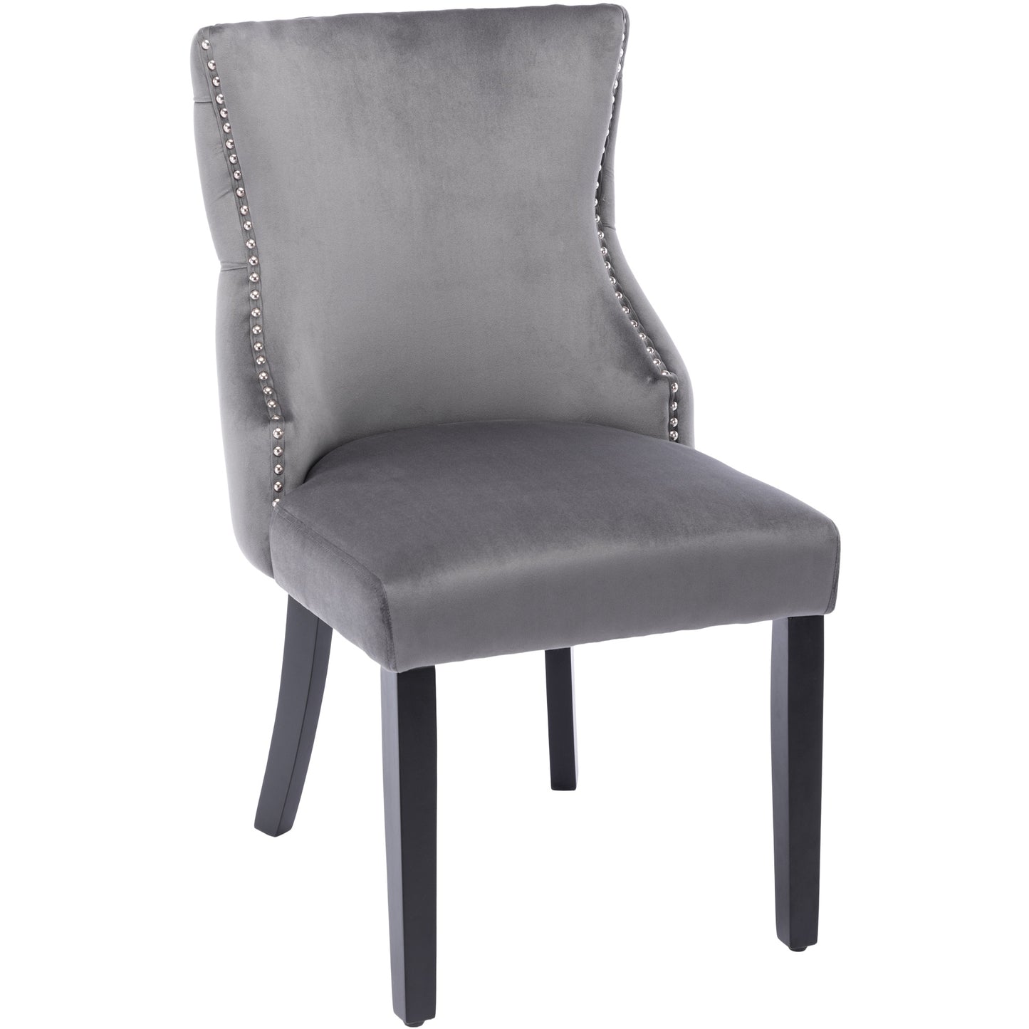 4-Piece Gray Velvet Dining Chair Set with Button Quilting and Solid Wood Frame