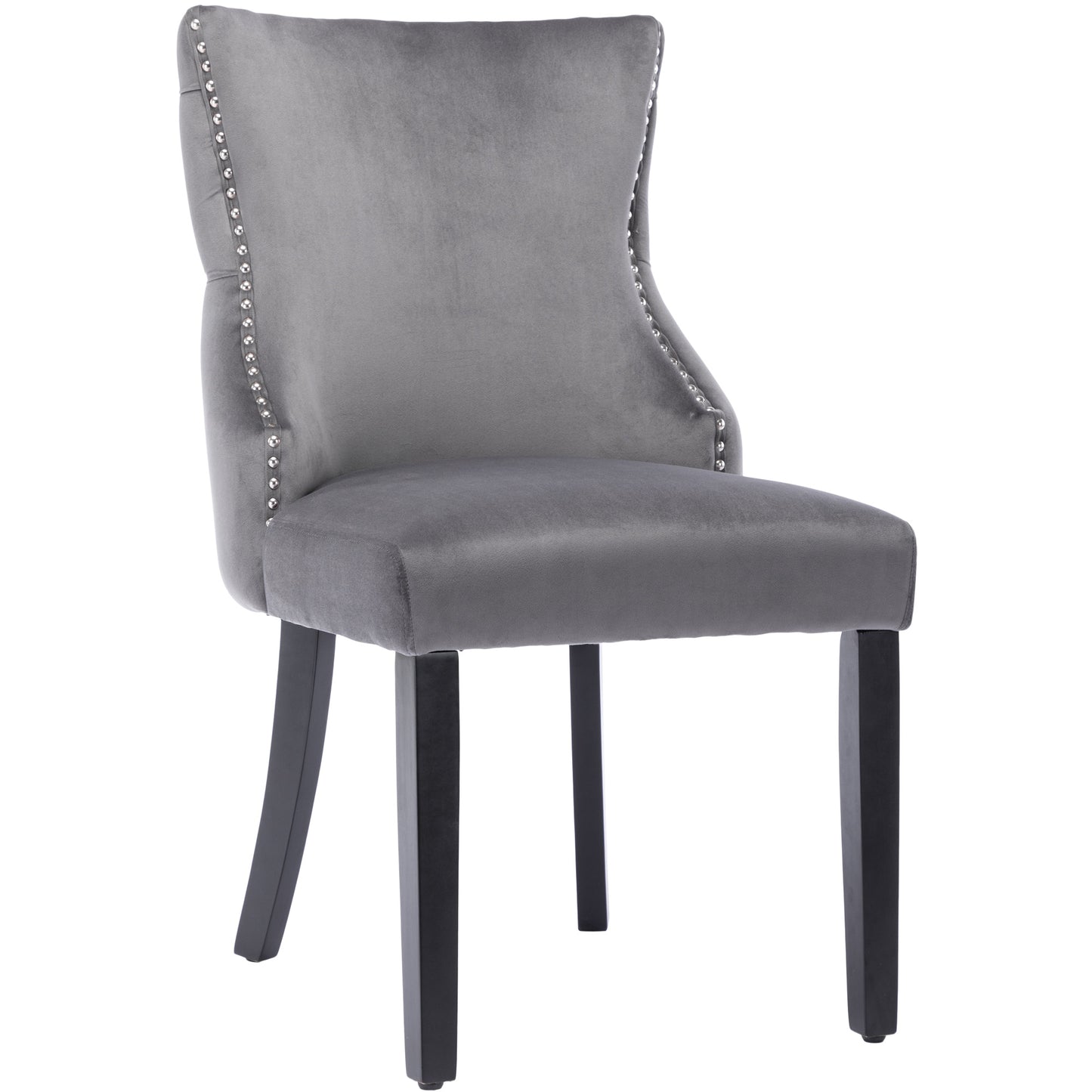 4-Piece Gray Velvet Dining Chair Set with Button Quilting and Solid Wood Frame