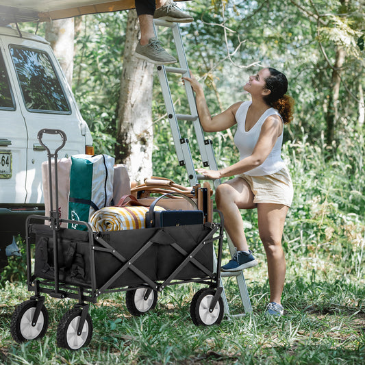 Collapsible Station Wagon with 360° Front Wheel & Mesh Cup Holder