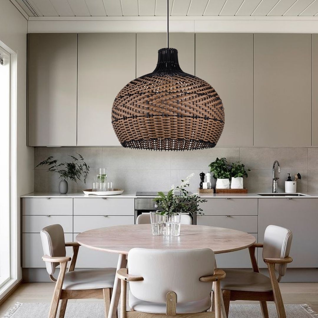 Handmade Black Brown Rattan Pendant Light For Dining Room Living Room