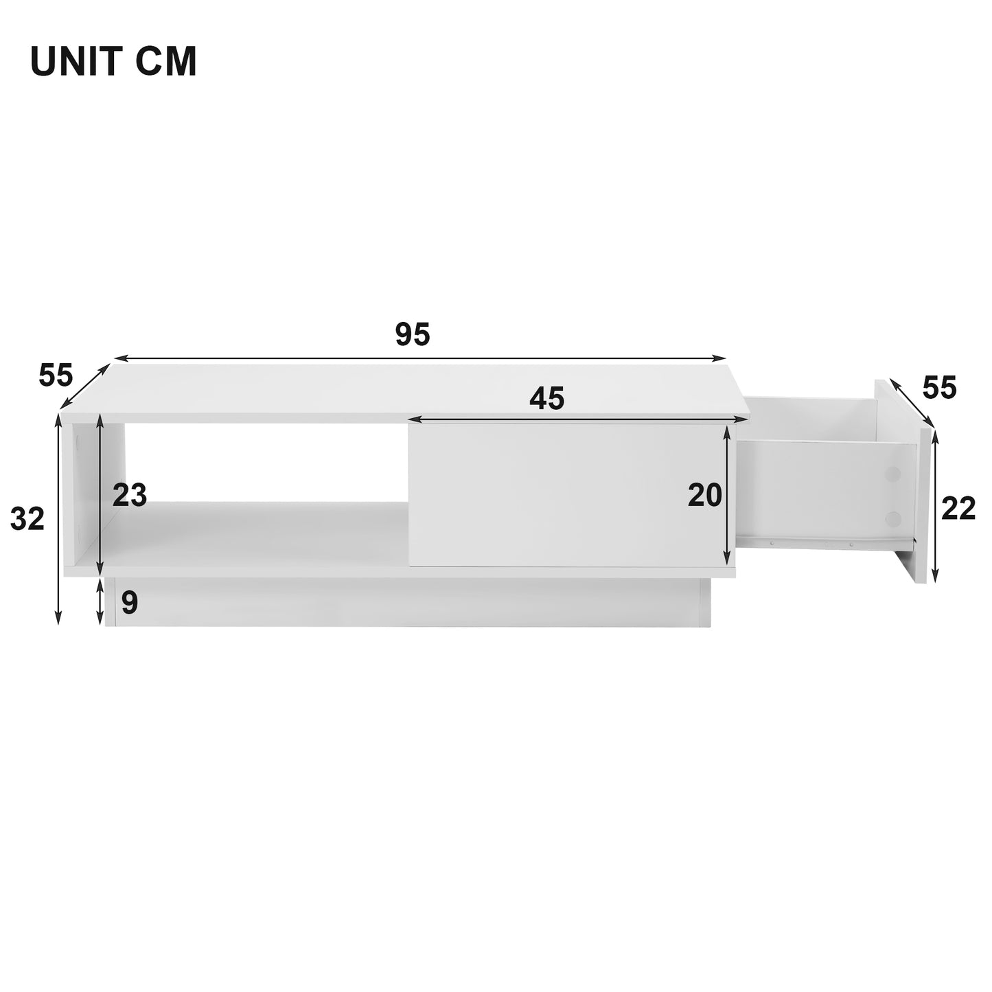 Modern High Gloss Rectangular LED Coffee Table with 15 Color Options - White Living Room