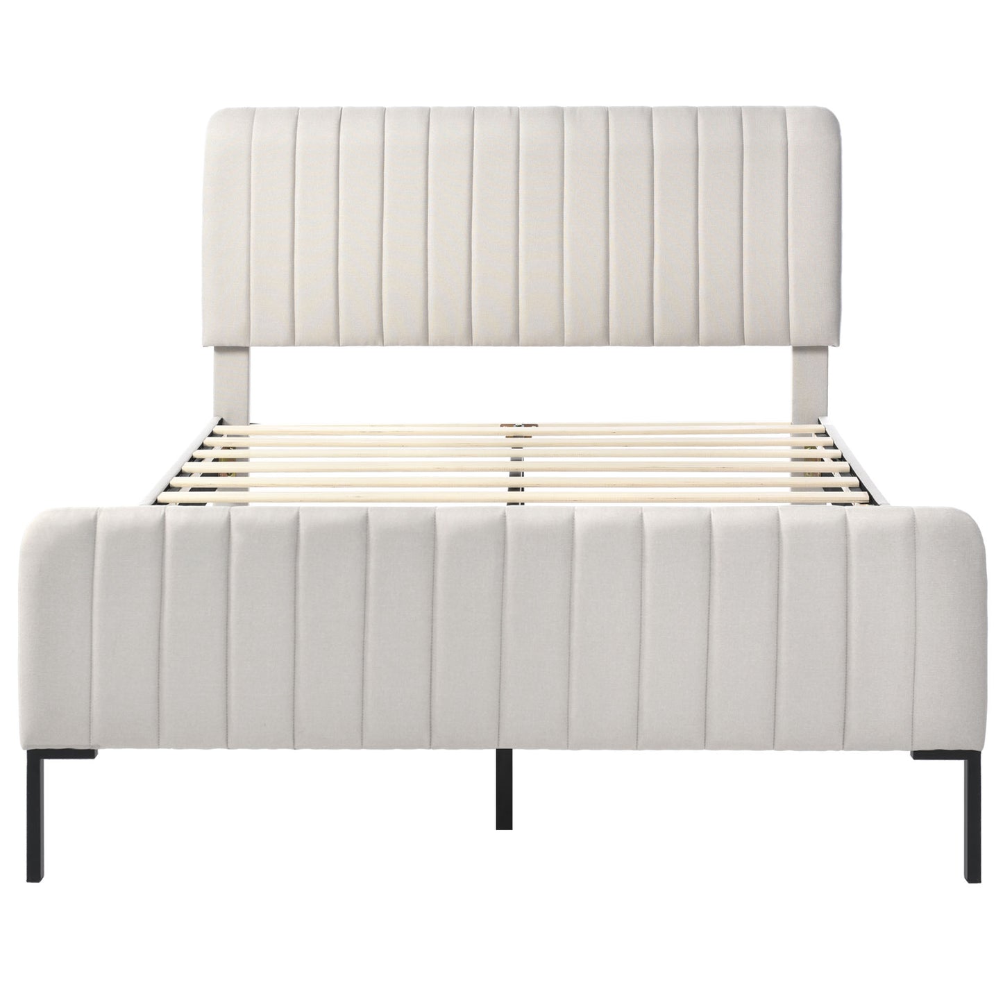 (Z) Gray Beige Linen Double Bed Frame with Adjustable Headboard and Slatted Base