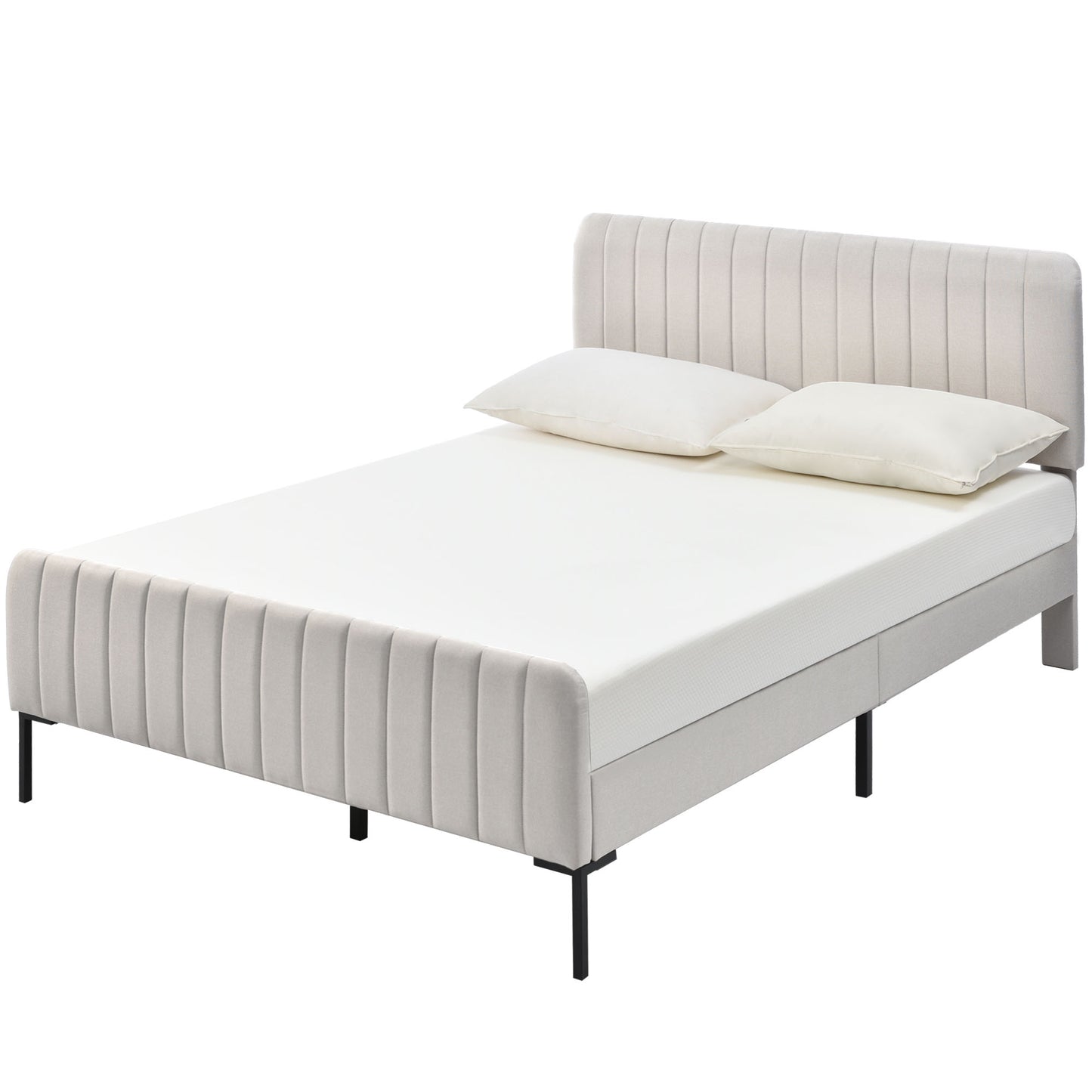 (Z) Gray Beige Linen Double Bed Frame with Adjustable Headboard and Slatted Base