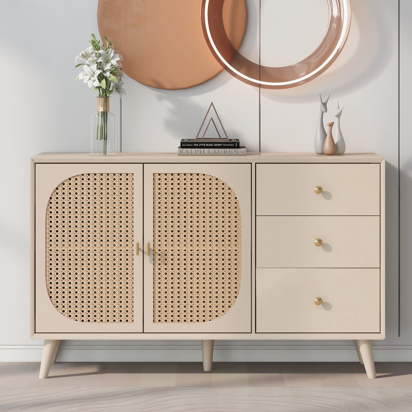 Off-White Cream Sideboard with Doors & Drawers - Large Storage for Living & Dining Rooms