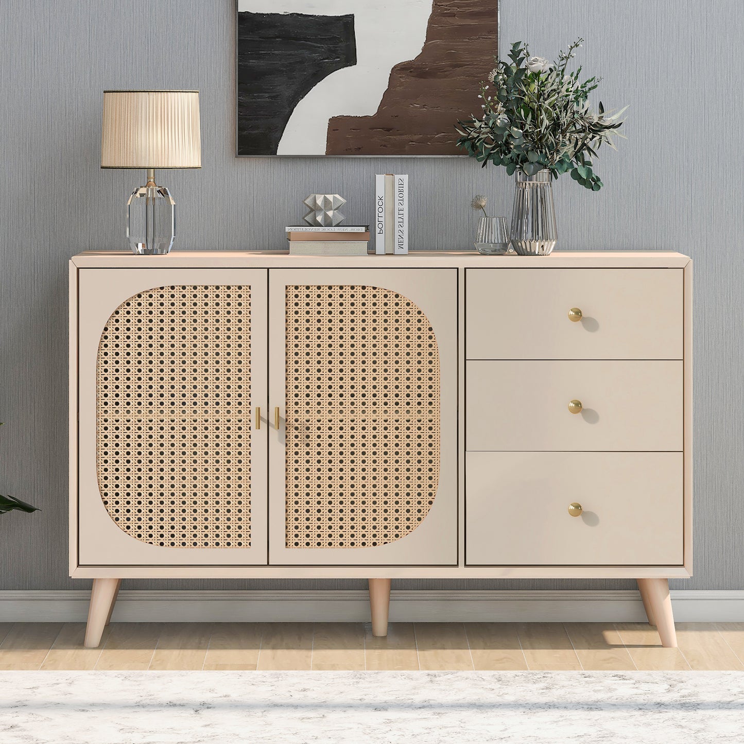 Off-White Cream Sideboard with Doors & Drawers - Large Storage for Living & Dining Rooms