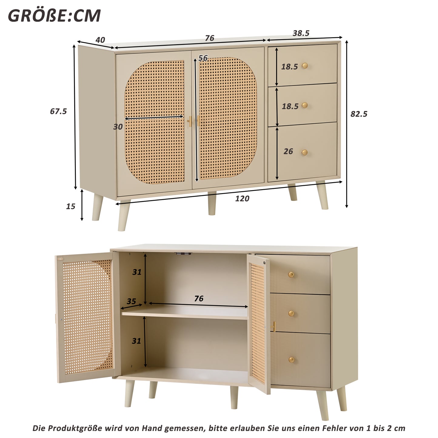 Off-White Cream Sideboard with Doors & Drawers - Large Storage for Living & Dining Rooms