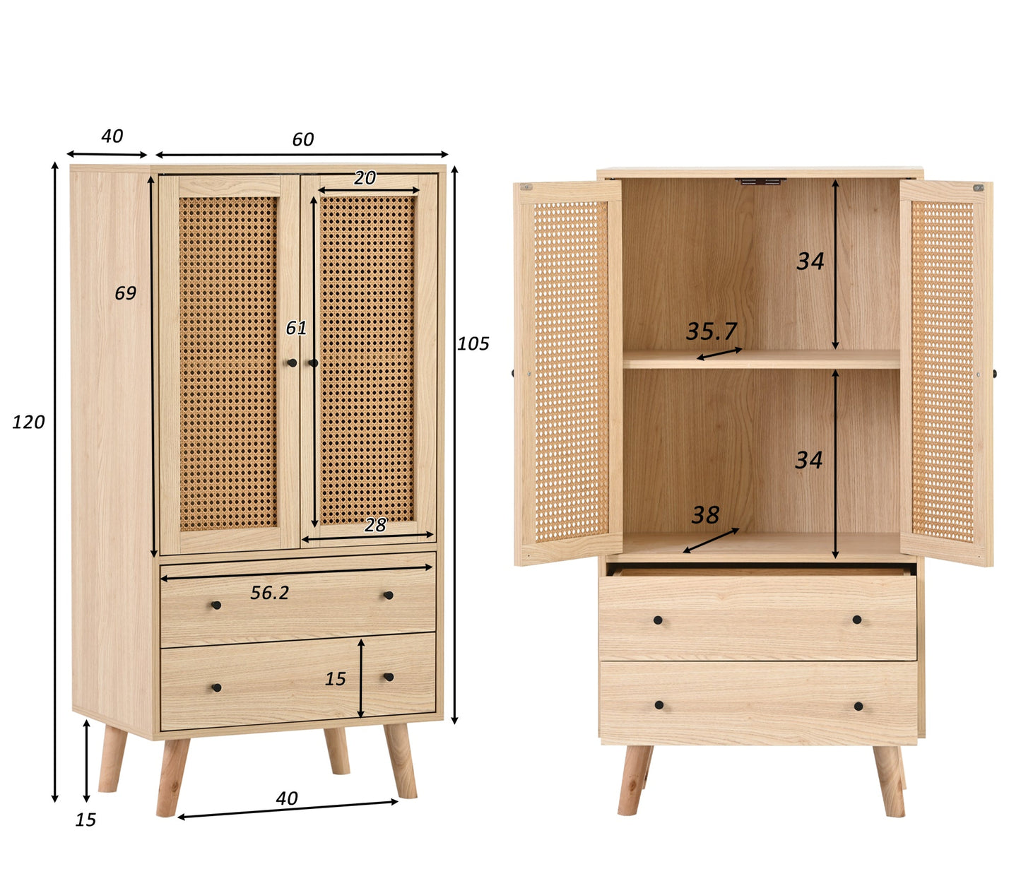 60 cm Wide Dining Room Sideboard with Doors and Drawers