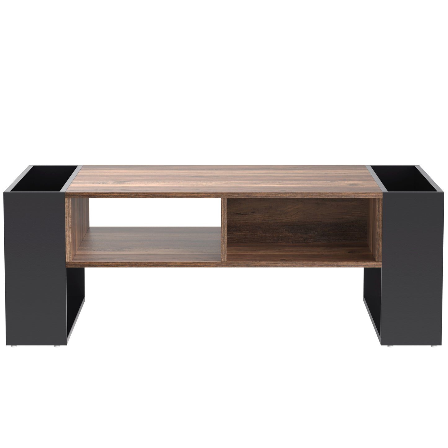 Anthracite Wood Grain Coffee Table-Dual-Sided Storage with Drawer and Compartments