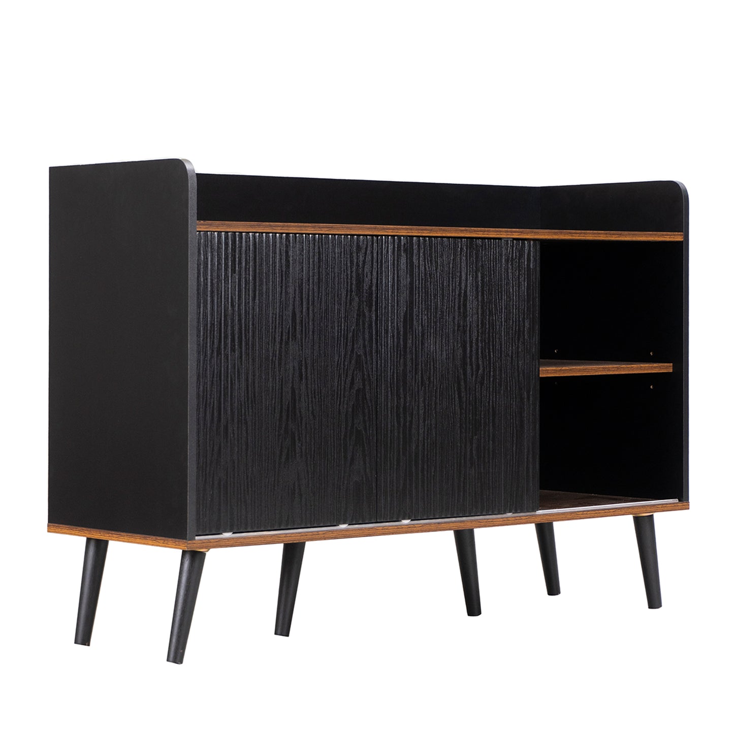 Modern Wood-Color Sideboard with Three Drawers and Storage Shelves