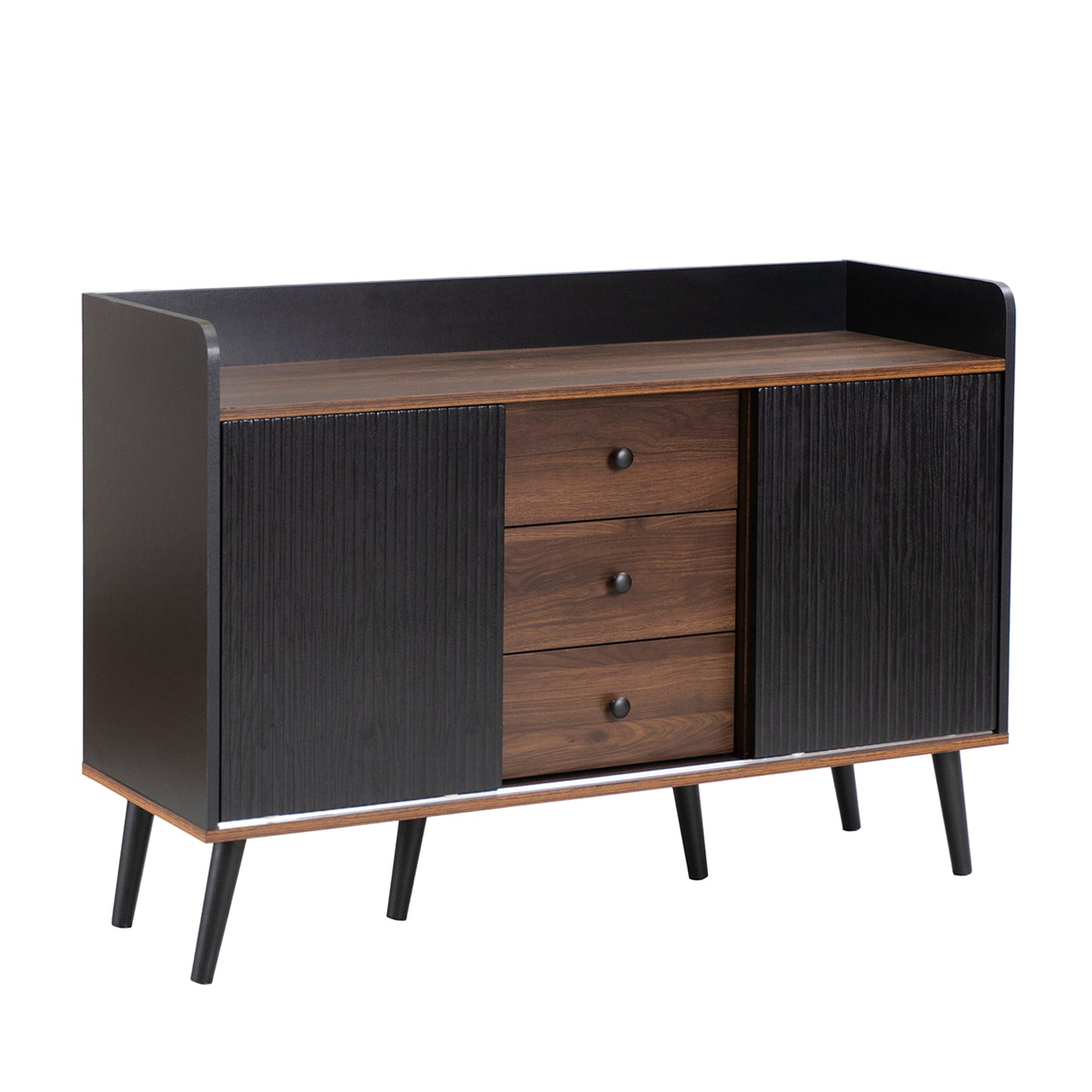 Modern Wood-Color Sideboard with Three Drawers and Storage Shelves