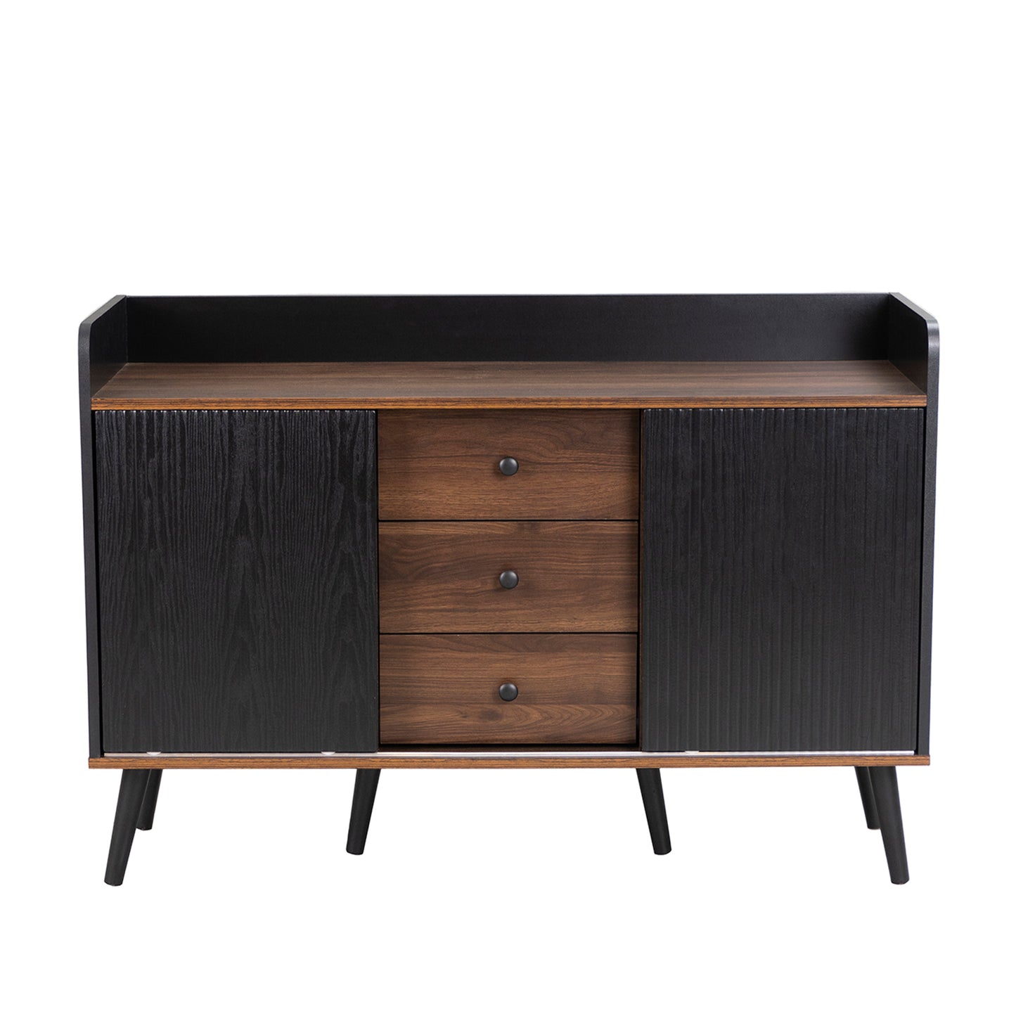 Modern Wood-Color Sideboard with Three Drawers and Storage Shelves