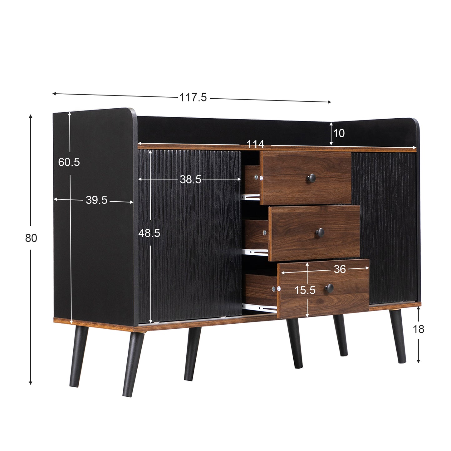 Modern Wood-Color Sideboard with Three Drawers and Storage Shelves