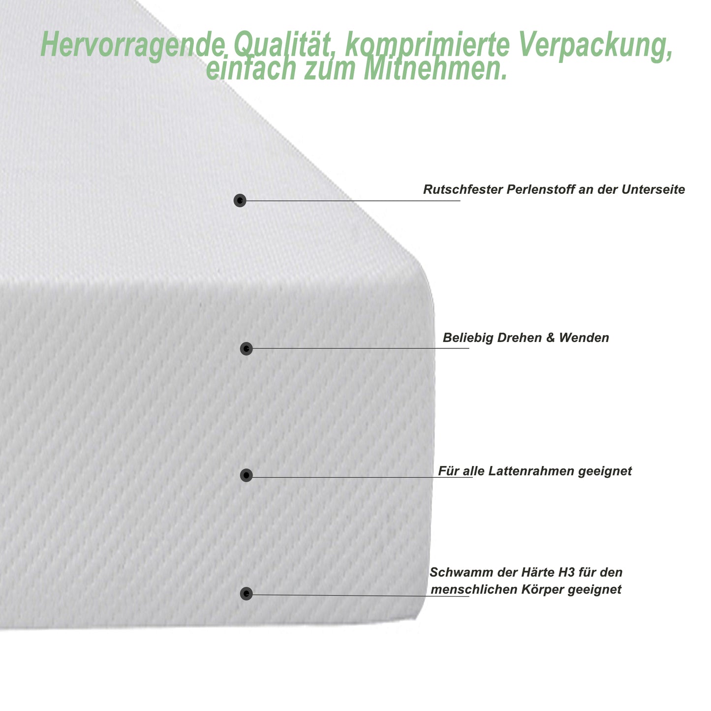 (Z)Mattress Comfortable Bedspread with Anti-Slip Particles and Handles Oeko-Tex Certified Ergonomic Breathable and Durable Hardness H3 90x200cm