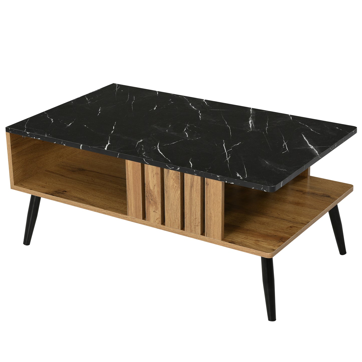 (Z)Black wood colour patchwork modern coffee table Coffee table Scandinavian light luxury PVC Edge design Wooden furniture table Easy to maintain Size 90*54*40cm