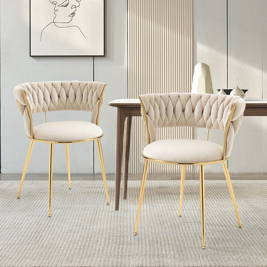 Elegant Ivory Velvet Dining Chairs Set of 2 with Finger-Shaped Backrest & Armrests