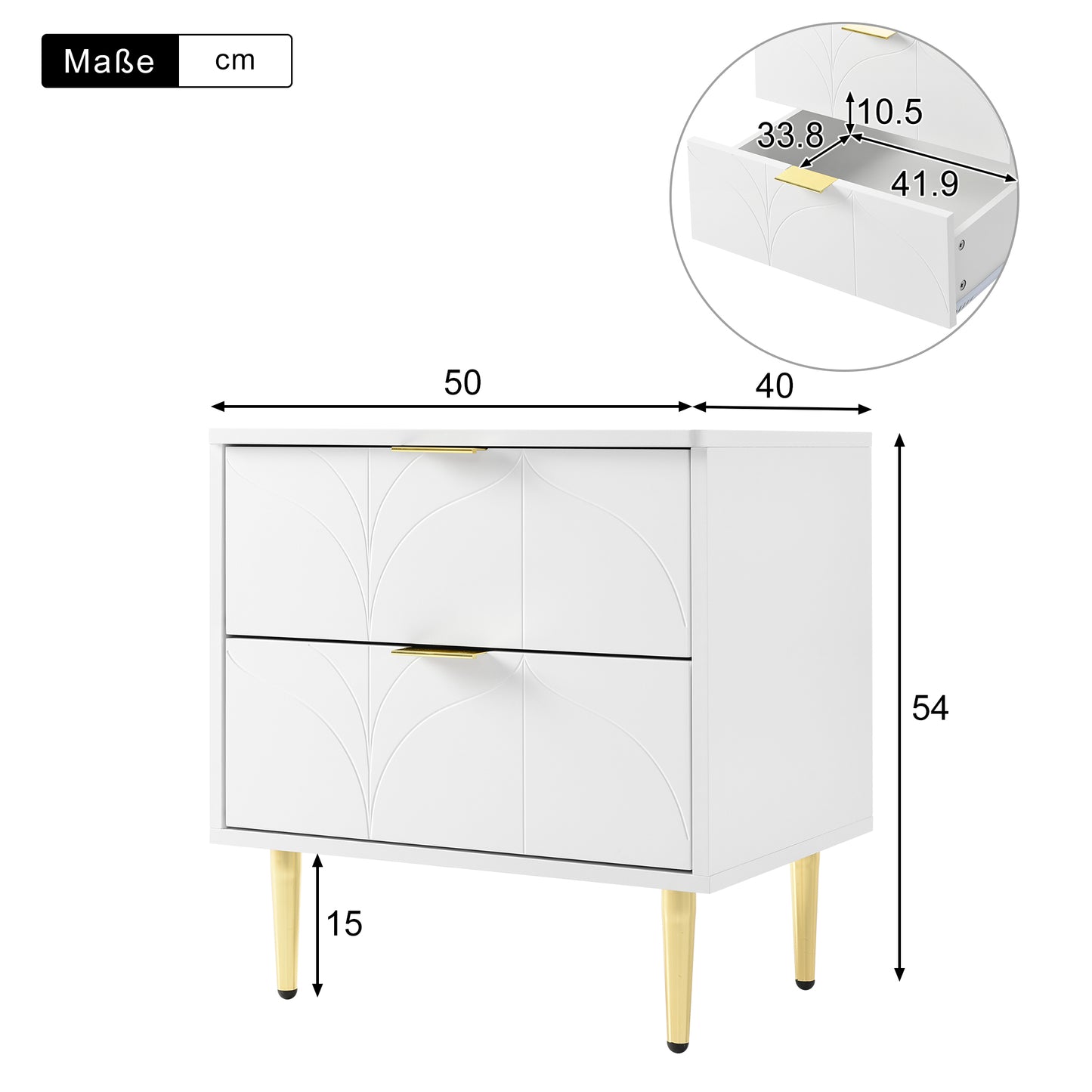 Stylish White Bedside Tables with Gold Accents-Floral Pattern