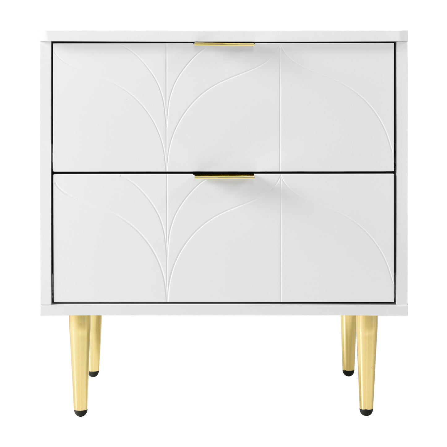 Stylish White Bedside Tables with Gold Accents-Floral Pattern