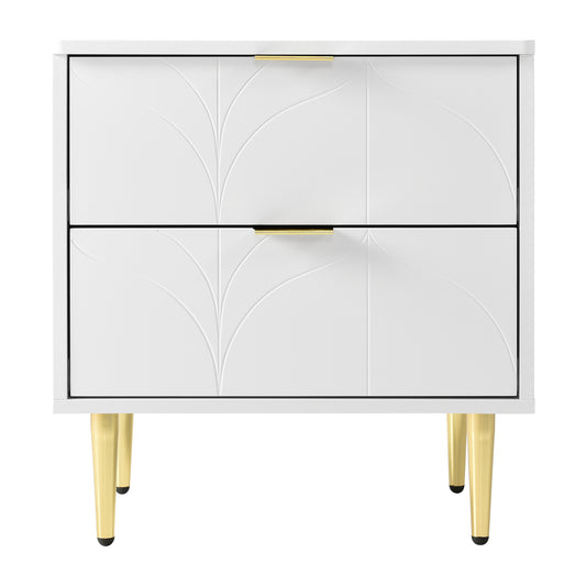 Stylish White Bedside Tables with Gold Accents-Floral Pattern