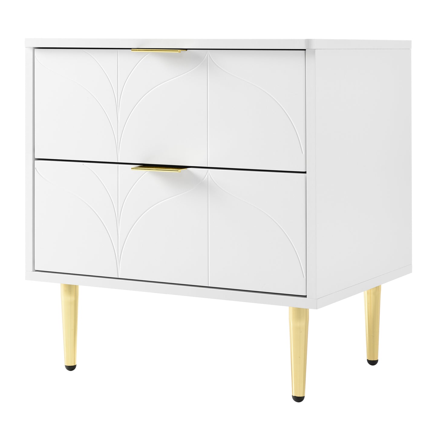 Stylish White Bedside Tables with Gold Accents-Floral Pattern