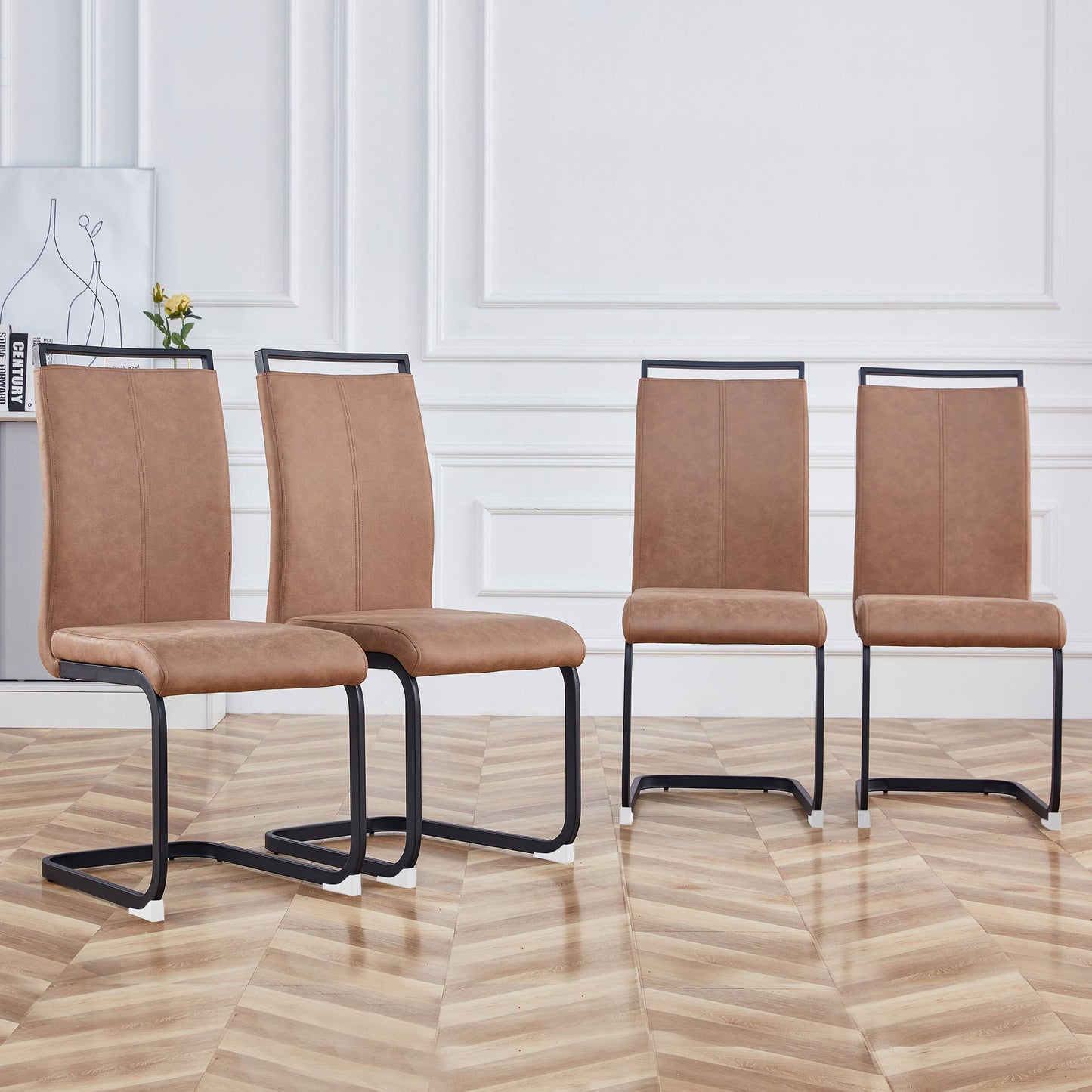 Contemporary 4-Piece Dining Chairs,Elegant Design, Water-Resistant, High-Back with Technofabric, Brown