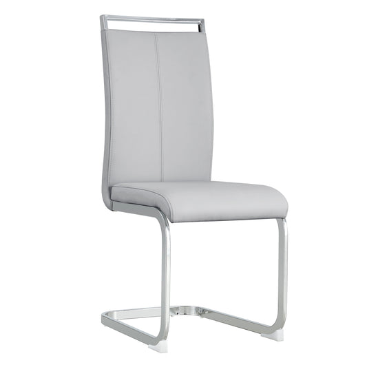 4-Piece Modern Dining Chairs,Chrome Frame, Waterproof PU Leather, Light Grey