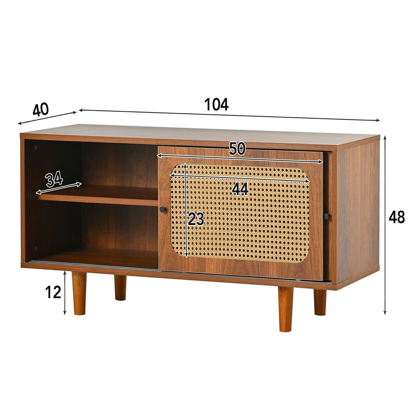 Walnut 2-Door Adjustable Shelf Rattan Shoe Cabinet - Elegant Storage for Home