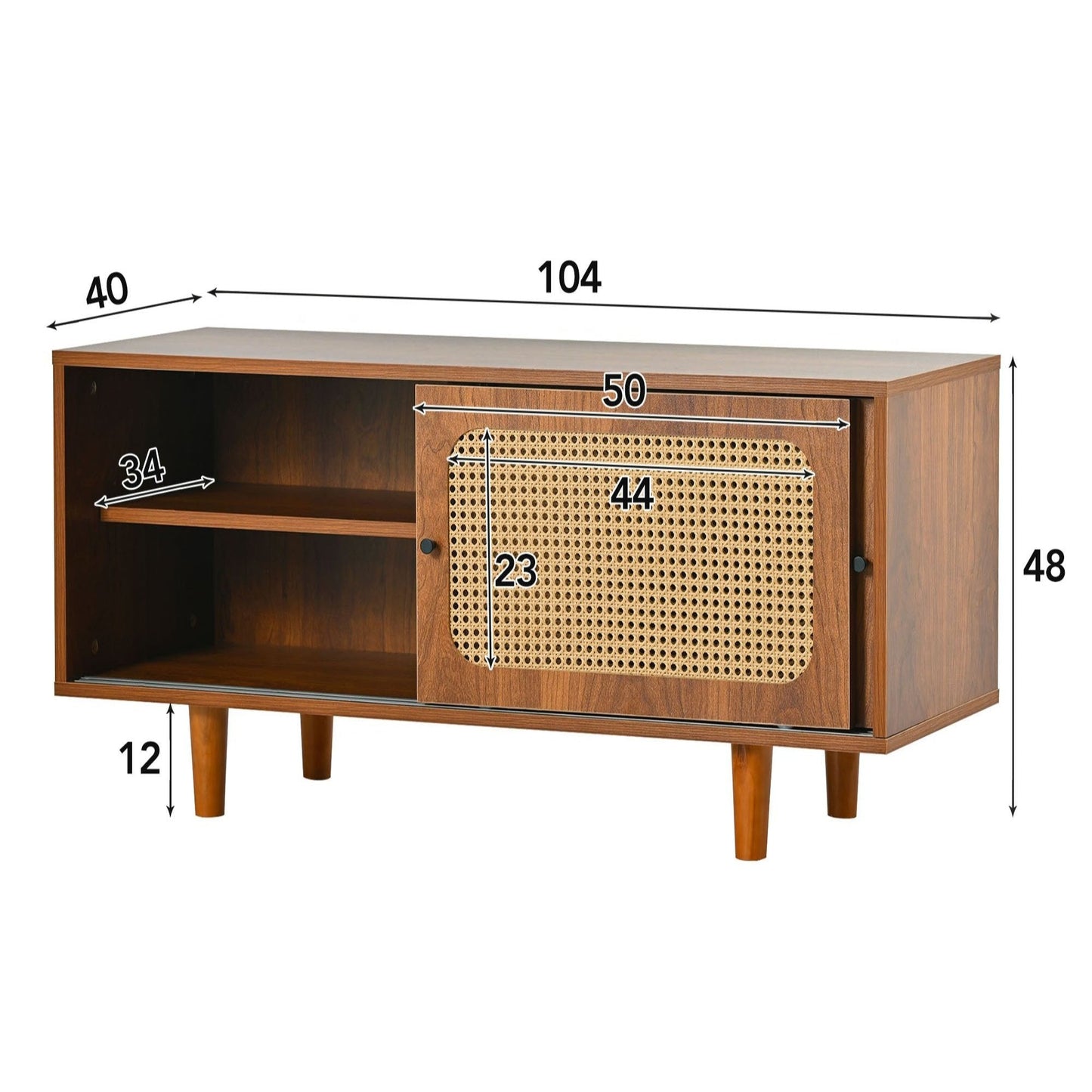 Walnut 2-Door Adjustable Shelf Rattan Shoe Cabinet - Elegant Storage for Home