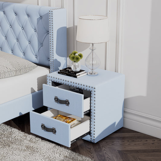 (Z)Stylish & Durable Multi-Purpose Linen Nightstand with 2 Drawers - No Assembly Required