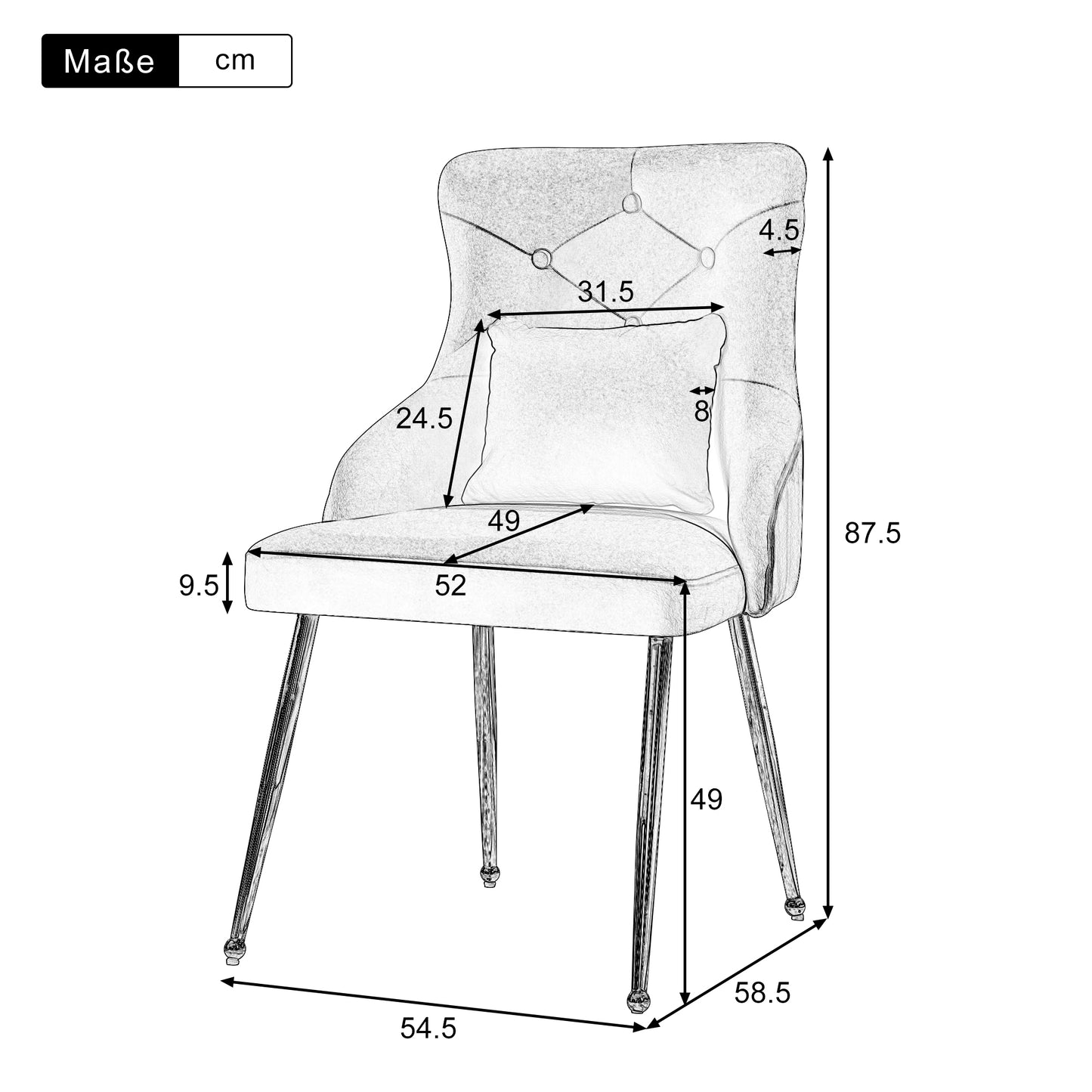 Pink Buttoned Dining Chair with Lumbar Cushion, Modern Metal Leg Armchair for Bedroom & Living Room