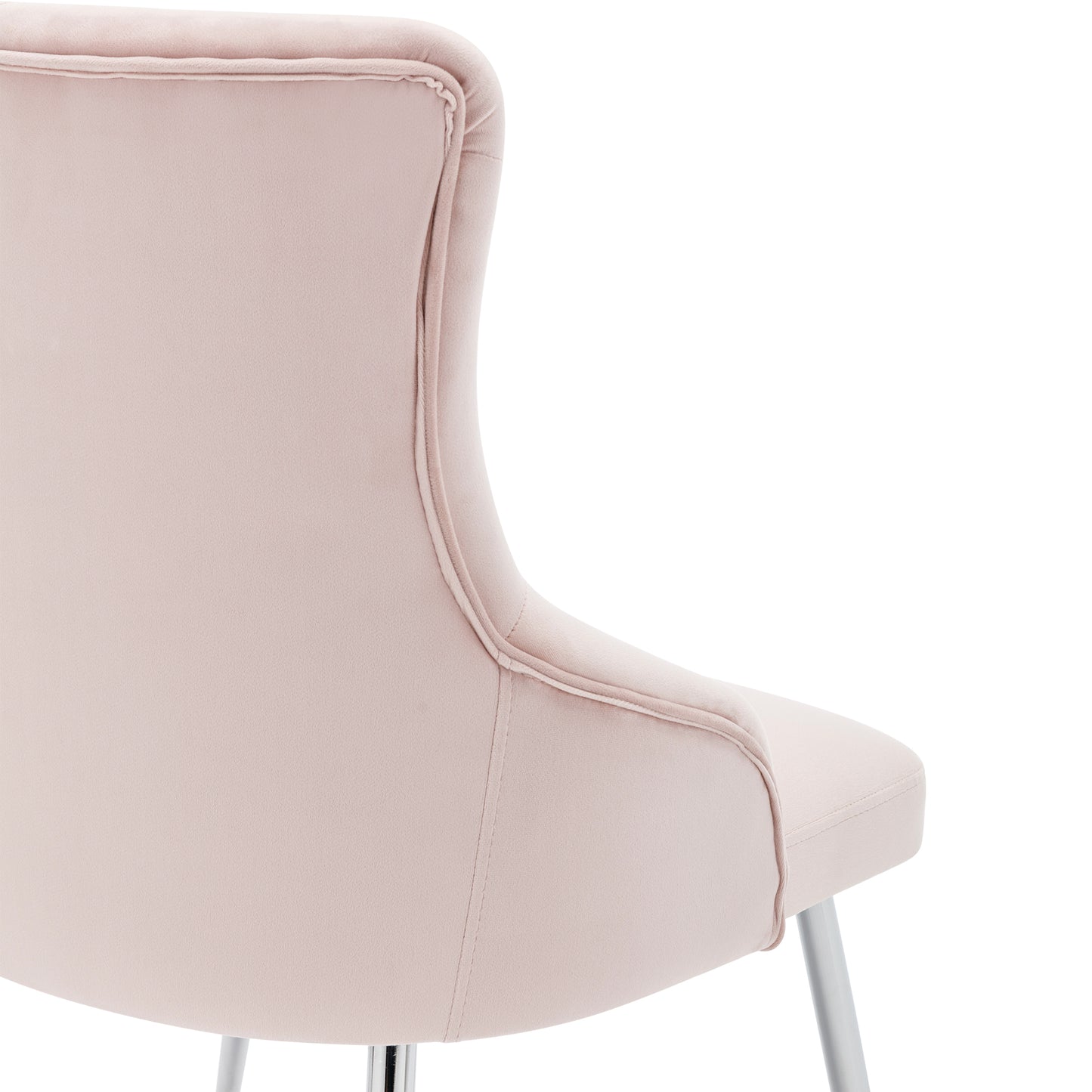 Pink Buttoned Dining Chair with Lumbar Cushion, Modern Metal Leg Armchair for Bedroom & Living Room