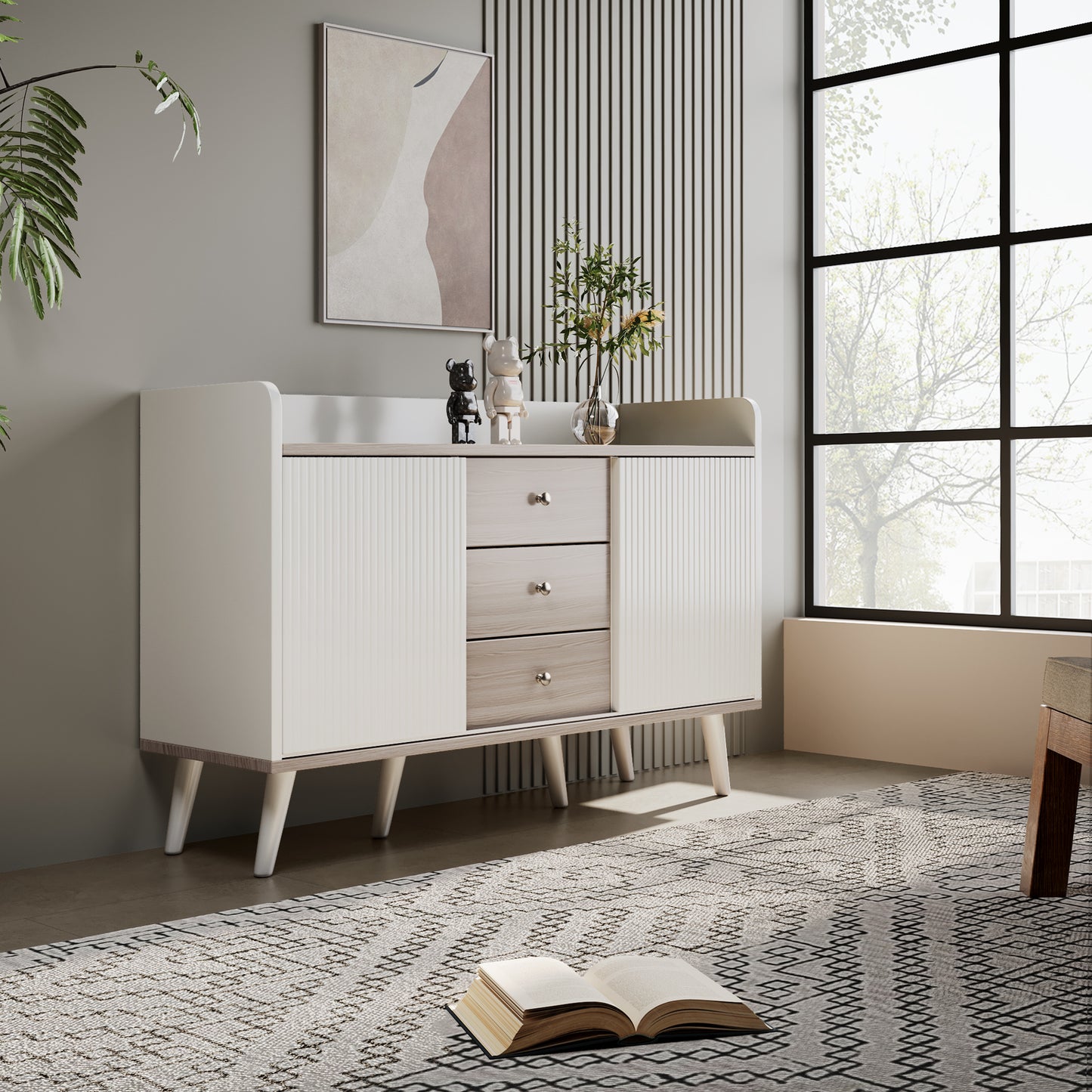 Modern Wood-Color Sideboard with Three Drawers and Exquisite Grain