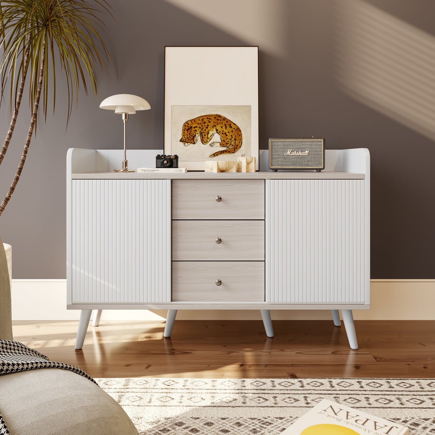 Modern Wood-Color Sideboard with Three Drawers and Exquisite Grain