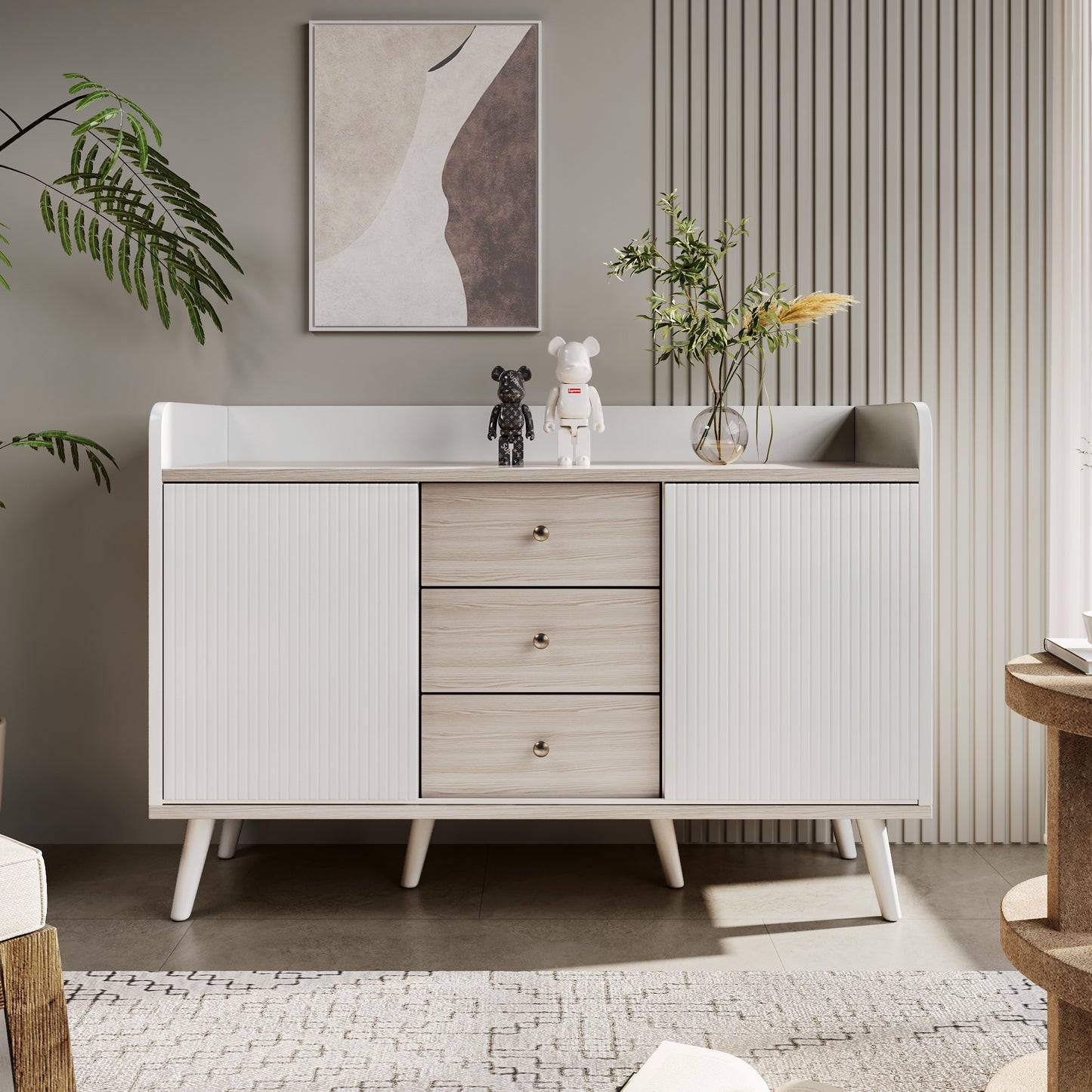 Modern Wood-Color Sideboard with Three Drawers and Exquisite Grain