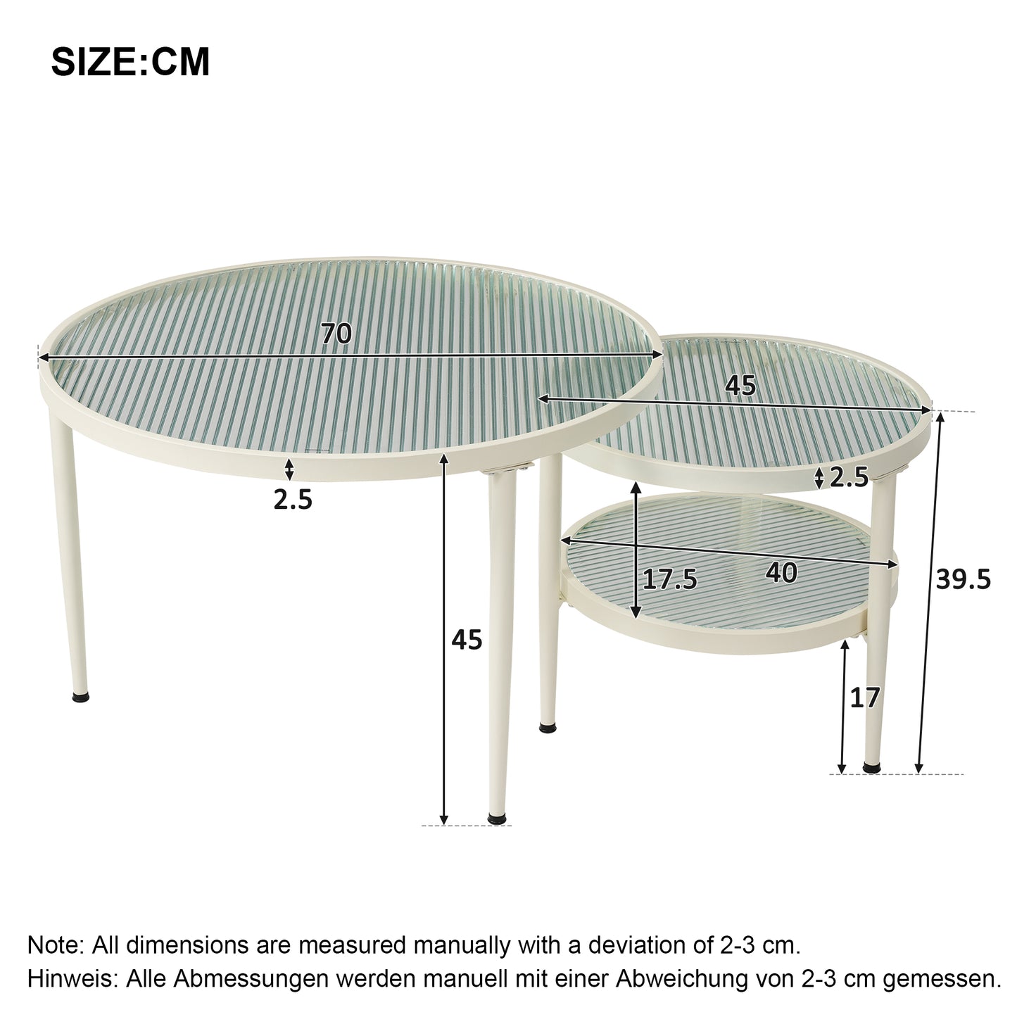 (Z)Scandinavian Minimalist Style Round Water Ripple Glass Table Top Coffee Table Small Household Living Room Modern Simple White Small Round Table